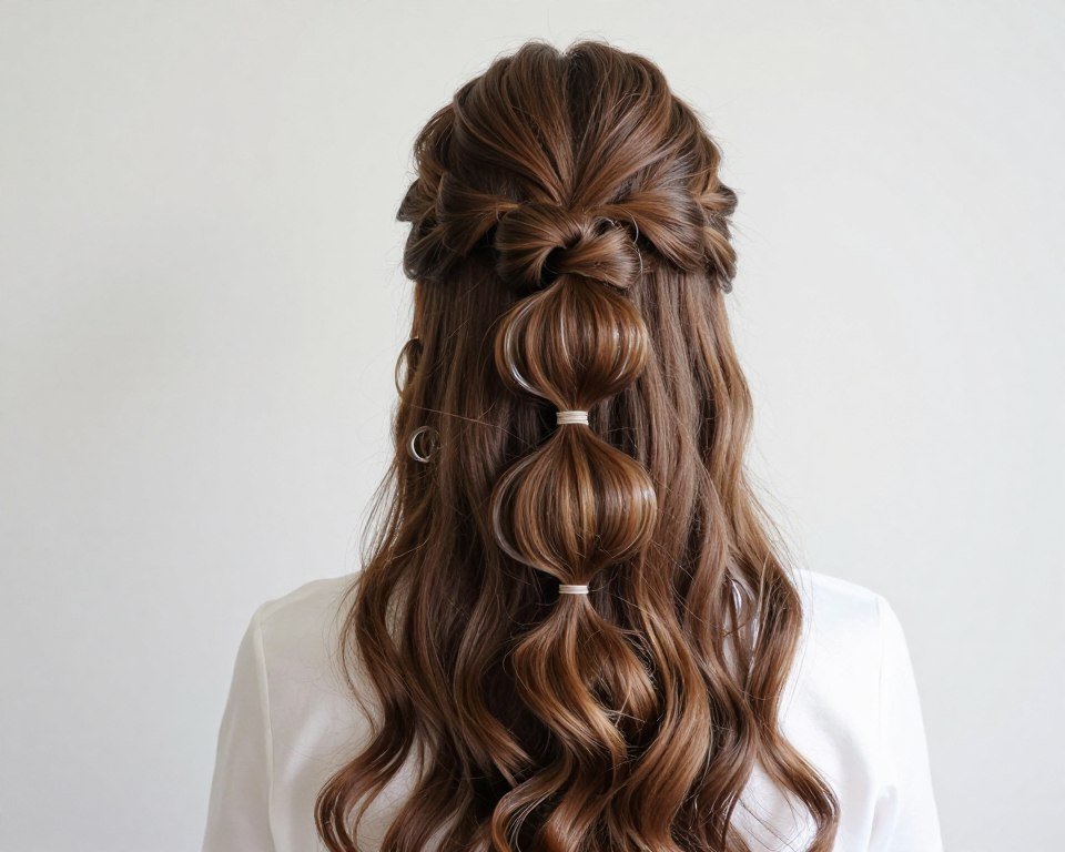 half up bubble ponytail wedding guest hairstyle