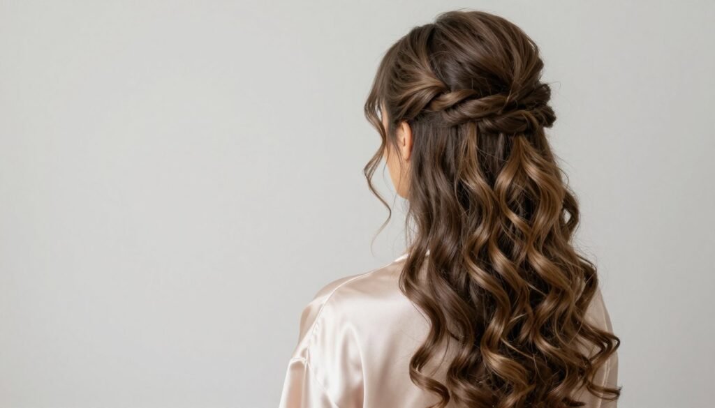 half up half down wedding guest hairstyle for long hair