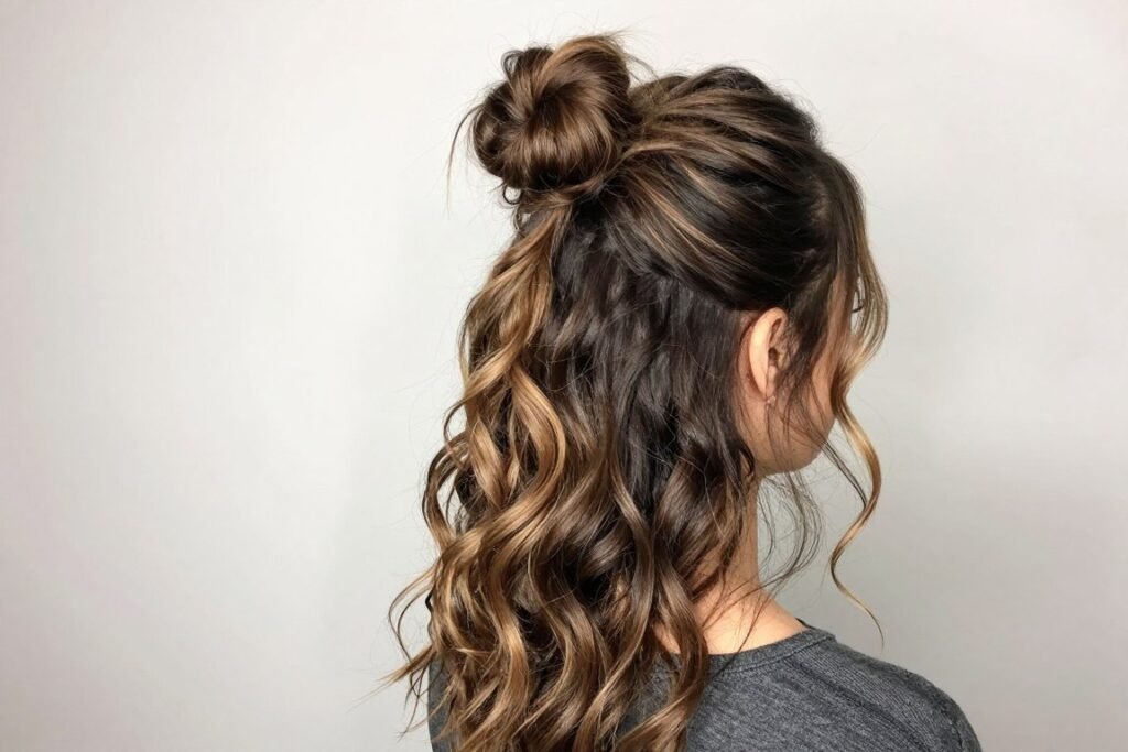 half up top knot wedding guest hairstyle
