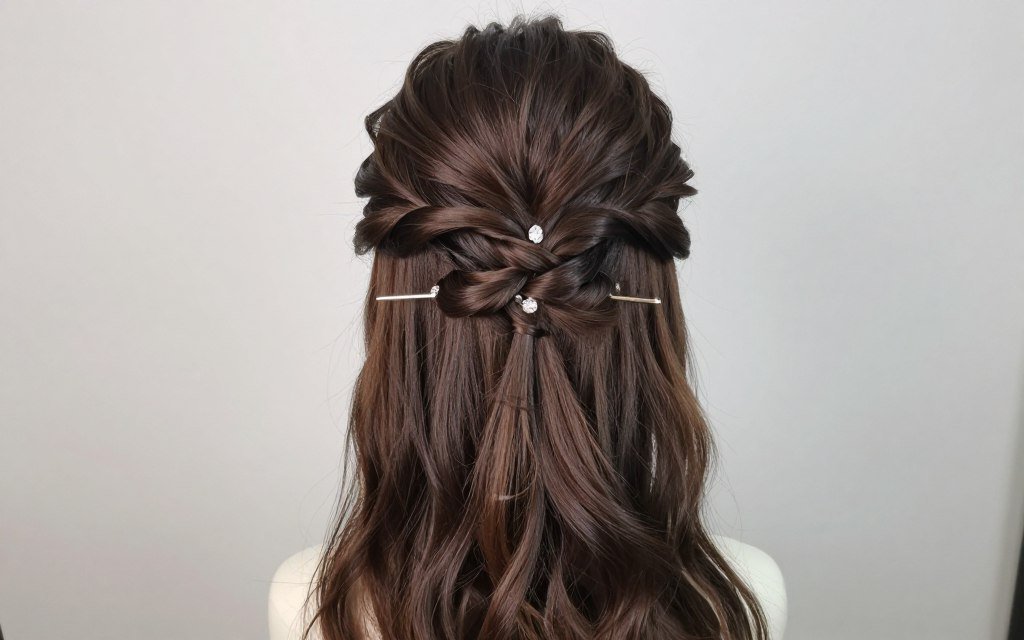 half up twisted hairstyle for wedding guest long hair