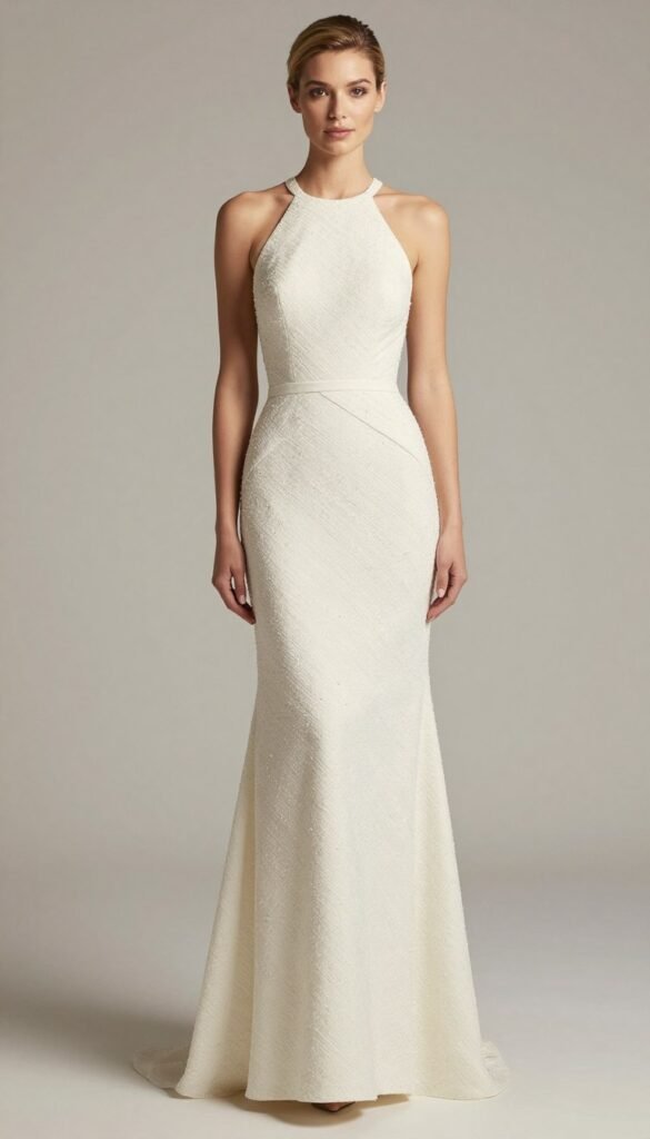 halter neck dress on pear-shaped body