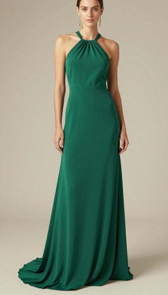 halter neck midi dress in emerald green