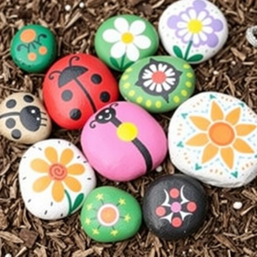 hand-painted decorative garden rocks with colorful designs