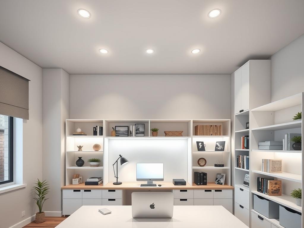 home office with bright ceiling lighting and task lamps home office with bright ceiling lighting and task lamps