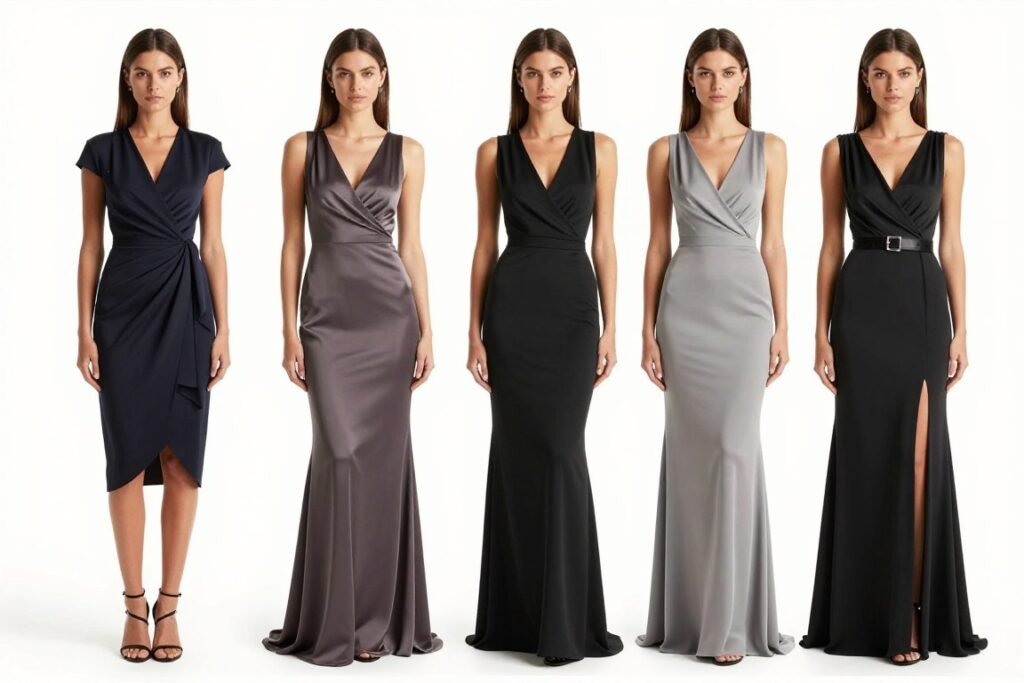 hourglass figure in various flattering formal styles
