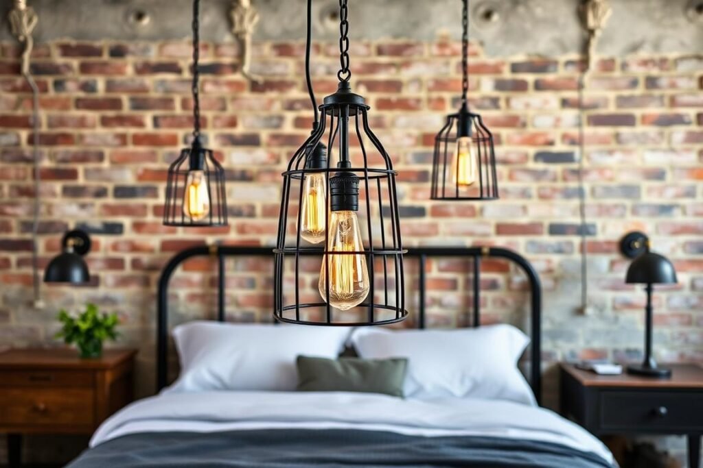 industrial cage pendant lights bedroom