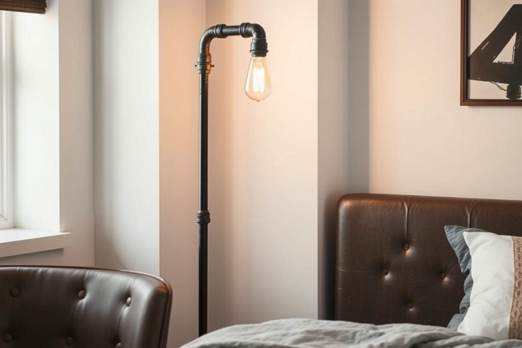 industrial pipe floor lamp bedroom corner