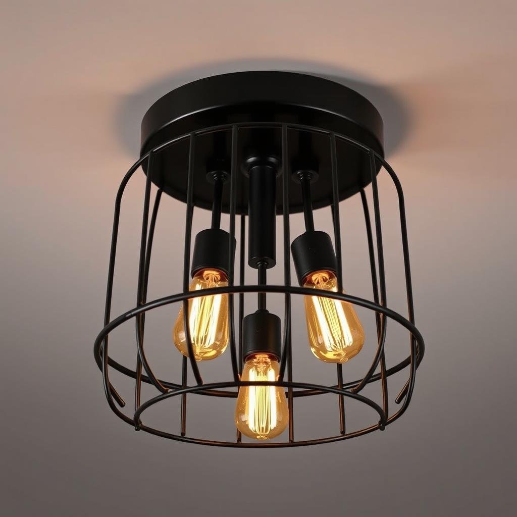 industrial style flush mount ceiling light with metal cage and exposed bulbs industrial style flush mount ceiling light with metal cage and exposed bulbs