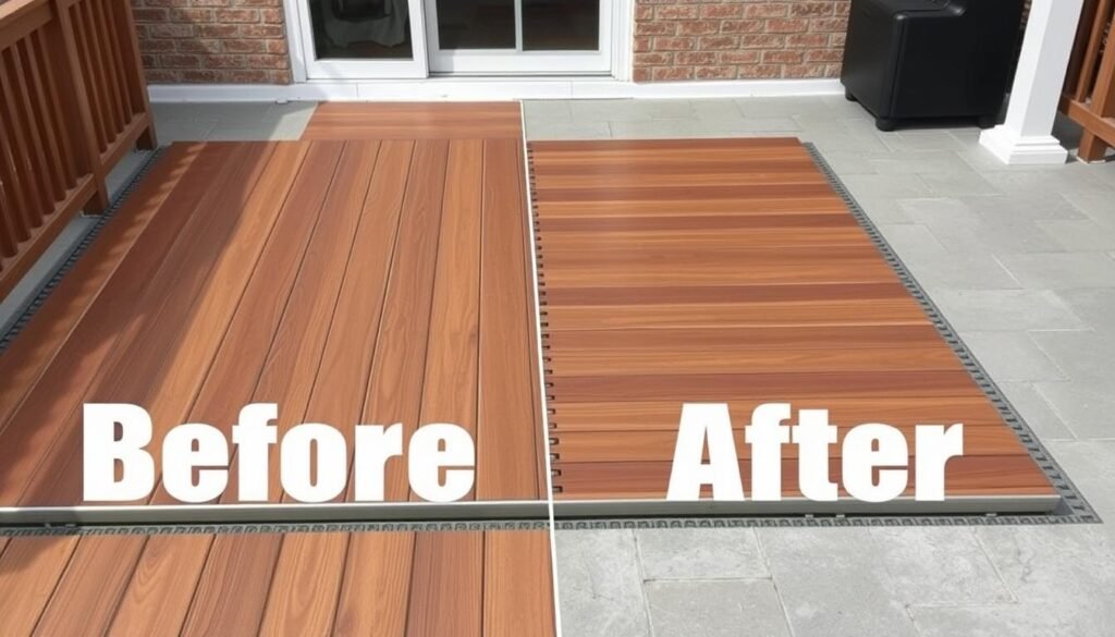interlocking deck tiles transforming concrete patio floor