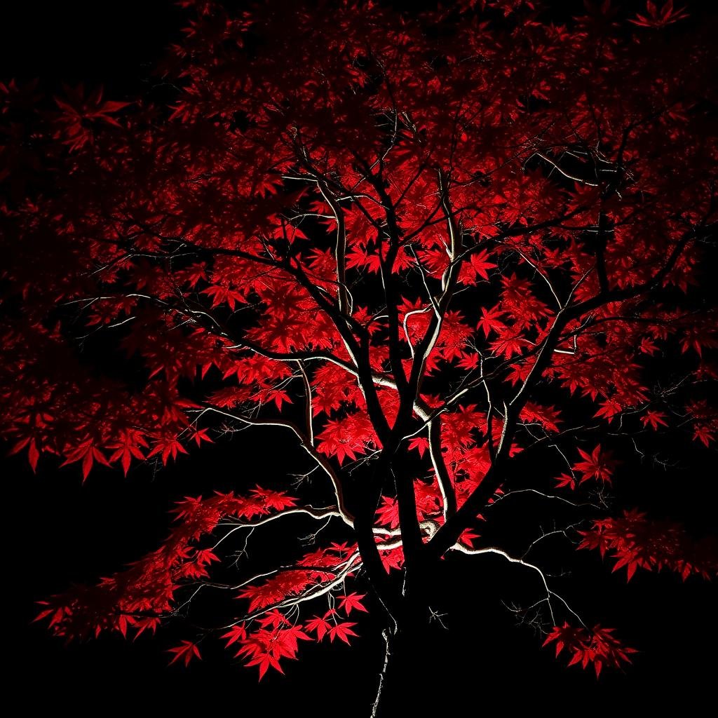 japanese maple tree with uplighting showing branch structure