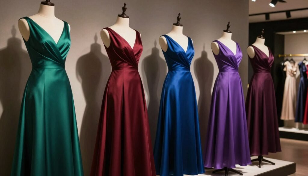 jewel tone fall wedding guest dresses display