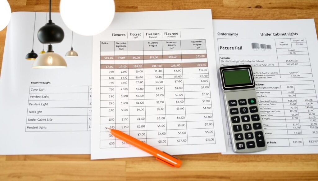 kitchen lighting budget planning with fixture options