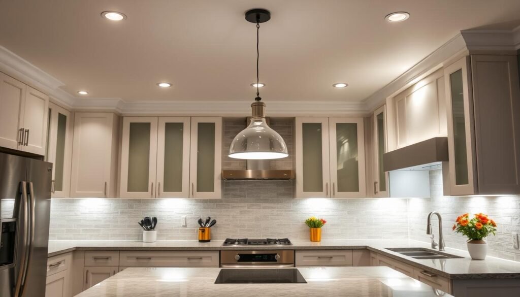 kitchen lighting layers diagram showing ambient task and accent lighting