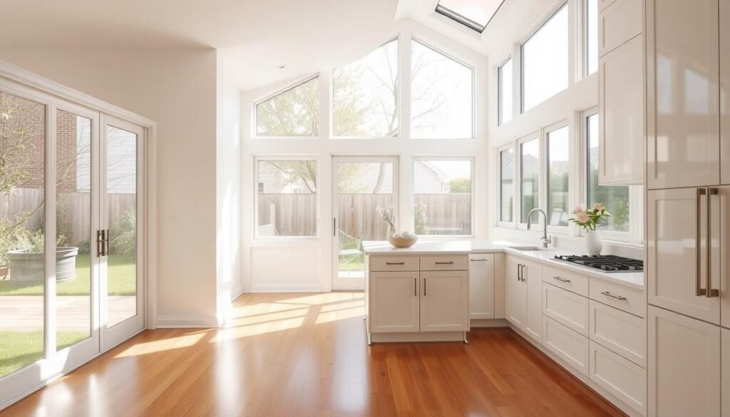 kitchen with large windows bringing natural light