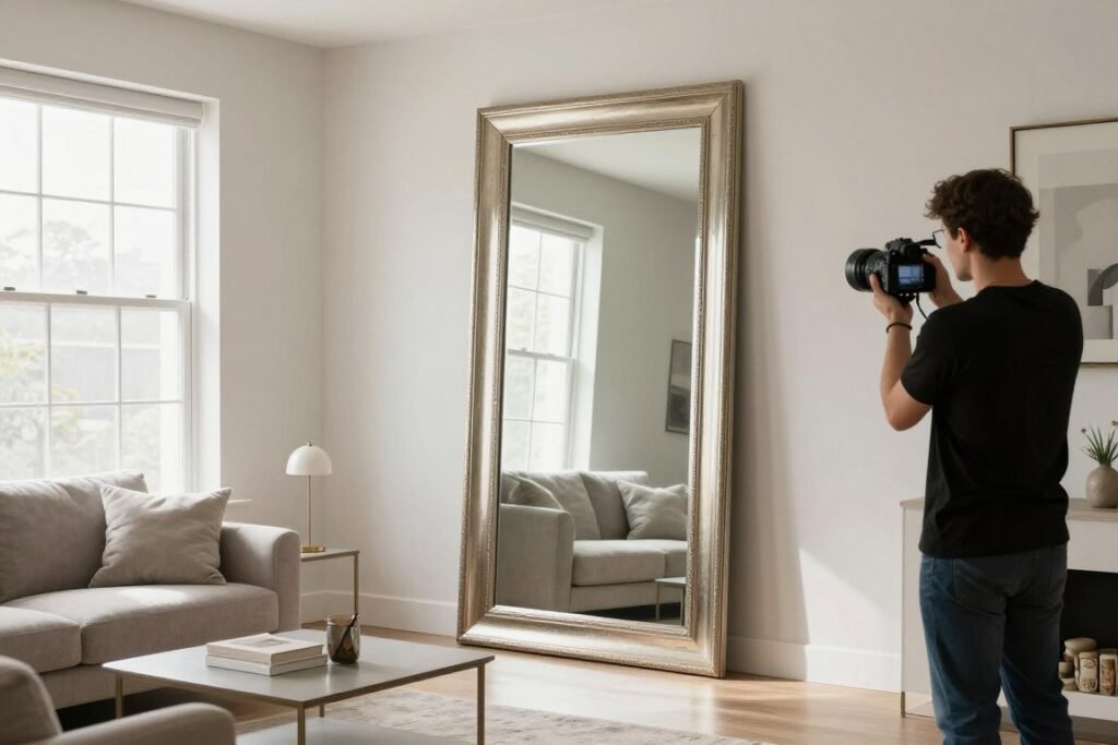 large mirror reflecting natural window light in living room large mirror reflecting natural window light in living room