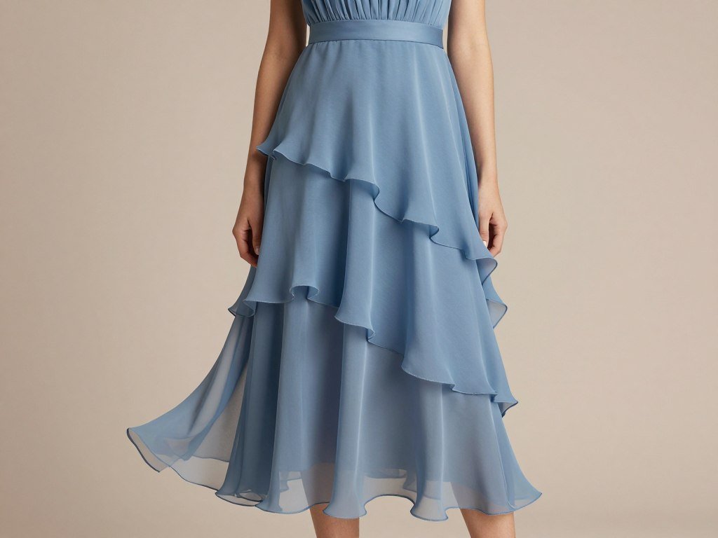 layered chiffon dress in dusty blue