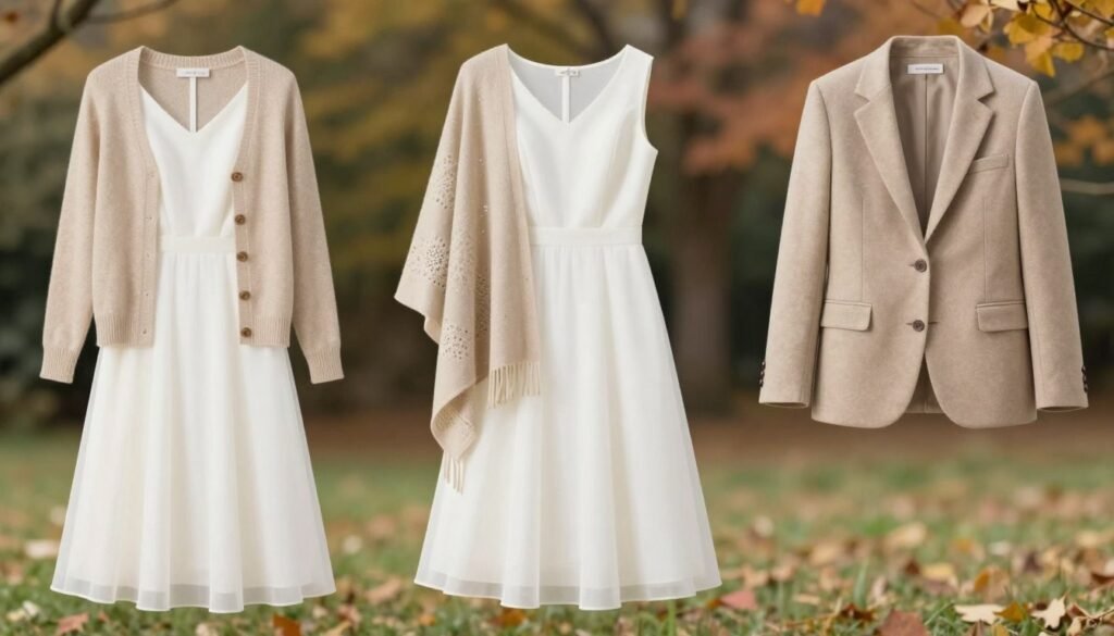 layered fall wedding outfit for changing weather