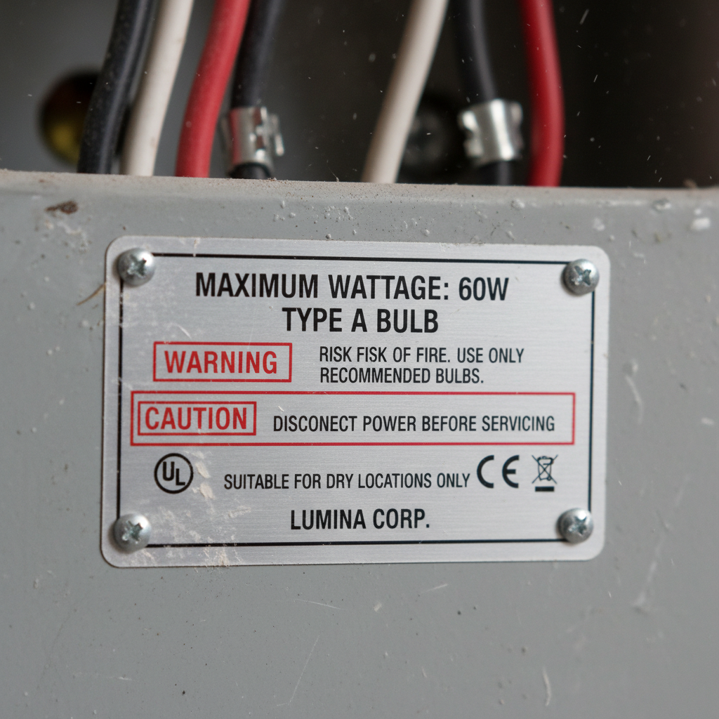 light fixture label showing maximum wattage rating light fixture label showing maximum wattage rating