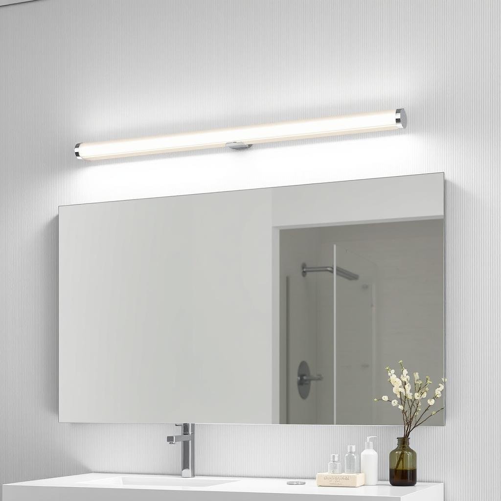 linear LED vanity light above frameless mirror linear LED vanity light above frameless mirror