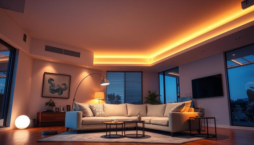 living room ambient lighting with led floor lamp and strip lights creating inviting atmosphere living room ambient lighting with led floor lamp and strip lights creating inviting atmosphere