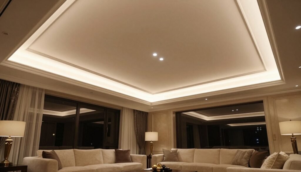 living room with cove lighting creating ambient ceiling glow living room with cove lighting creating ambient ceiling glow
