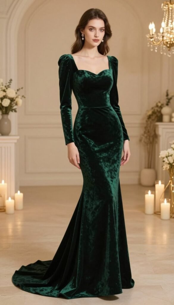 long sleeve velvet dress for winter wedding