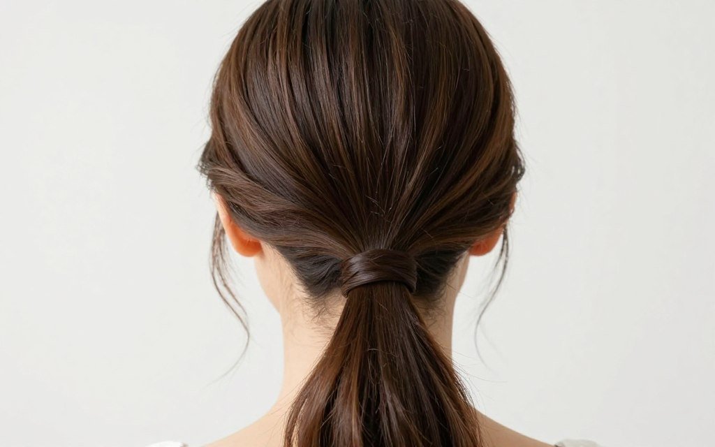 low sleek ponytail at nape of neck for wedding