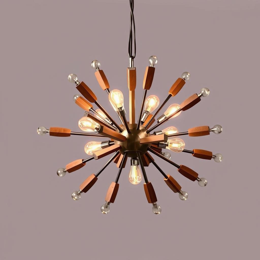 mid-century modern chandelier with wooden elements mid-century modern chandelier with wooden elements