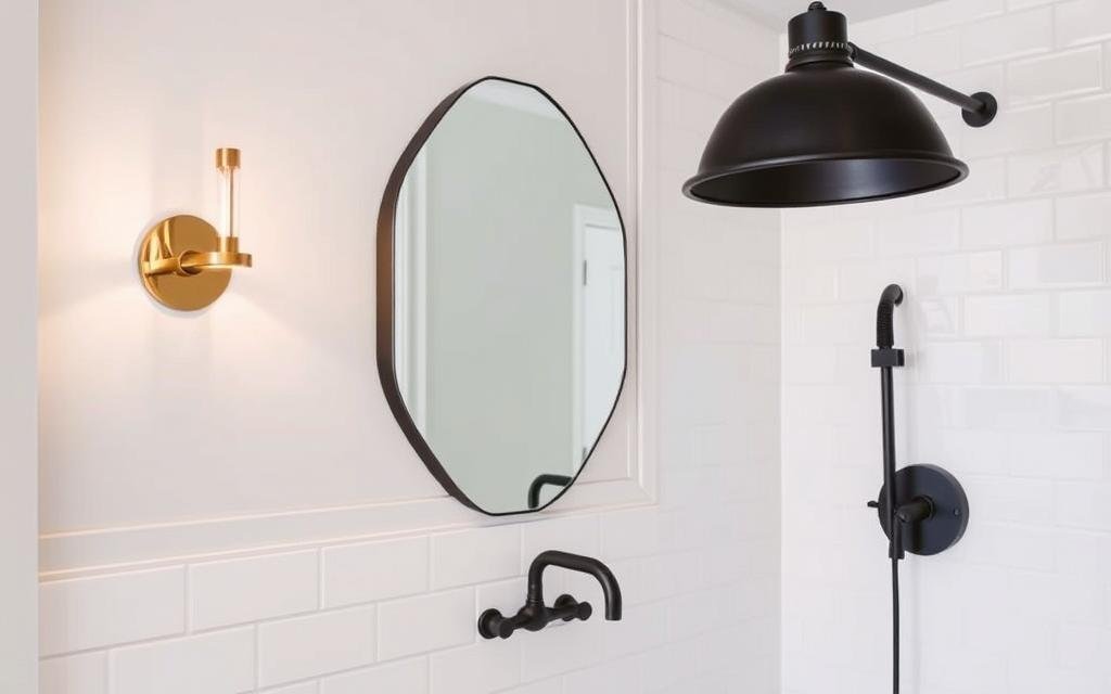 mixed metal bathroom with brass lights and matte black fixtures mixed metal bathroom with brass lights and matte black fixtures