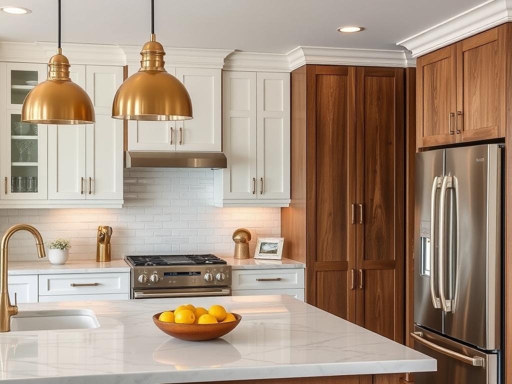 mixed metal finishes in transitional kitchen