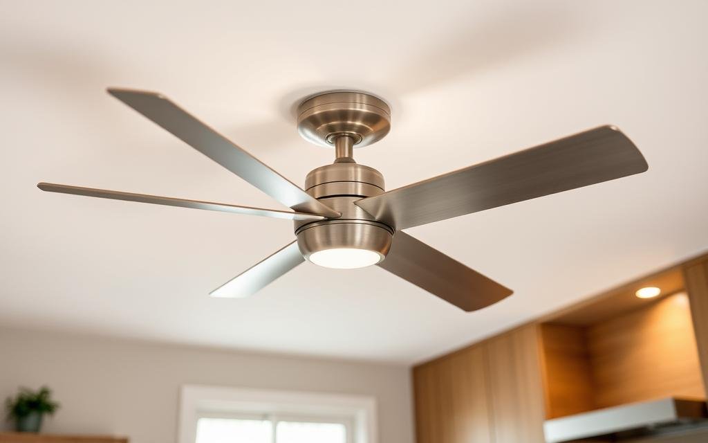 modern ceiling fan with integrated LED lighting in kitchen modern ceiling fan with integrated LED lighting in kitchen