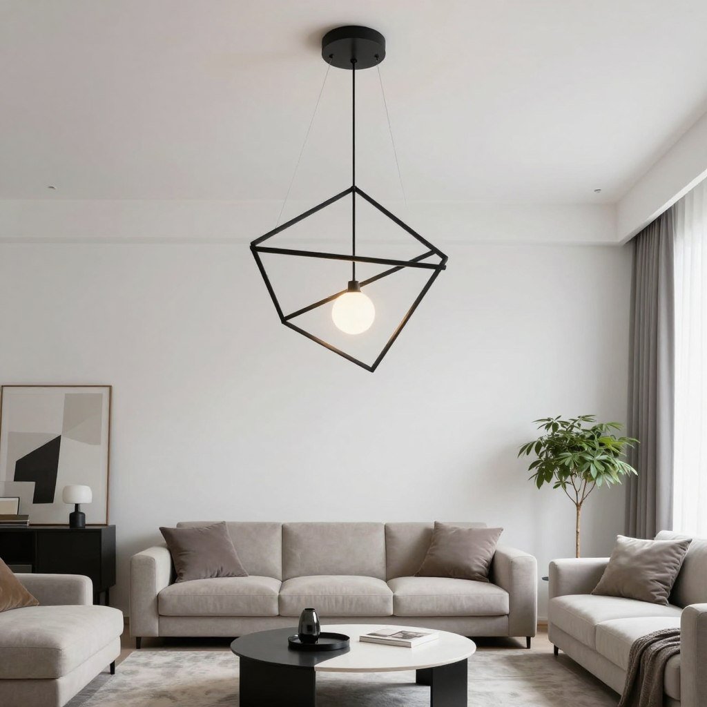modern geometric pendant light fixture in minimalist living room modern geometric pendant light fixture in minimalist living room