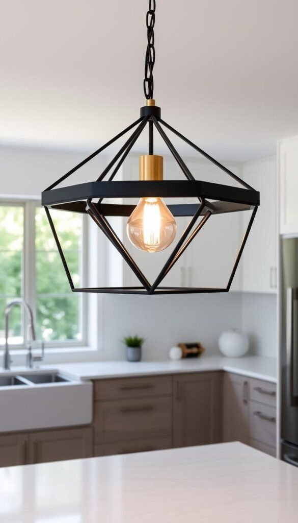 modern geometric pendant light in kitchen