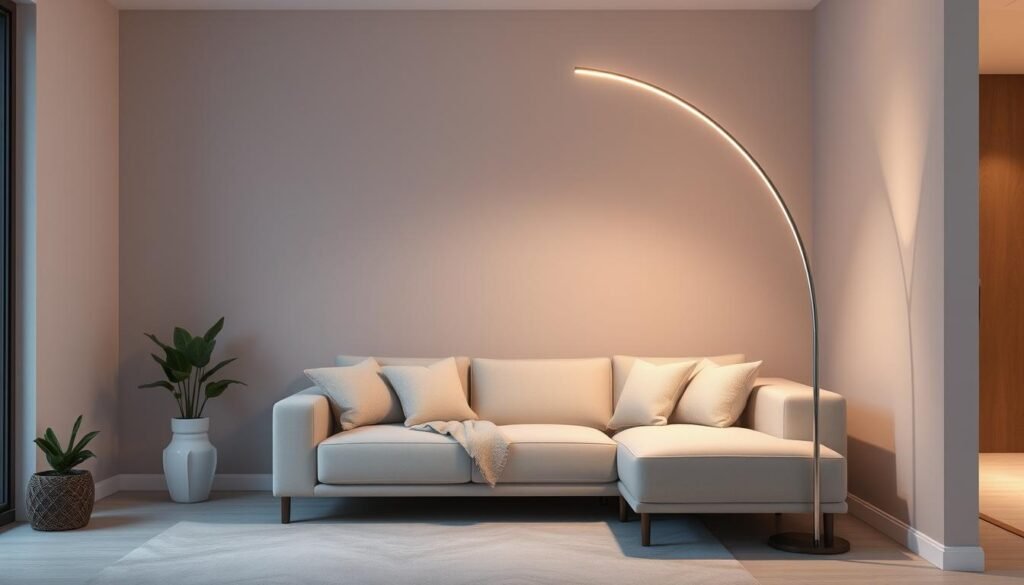 modern led floor lamp providing ambient lighting in contemporary living room modern led floor lamp providing ambient lighting in contemporary living room
