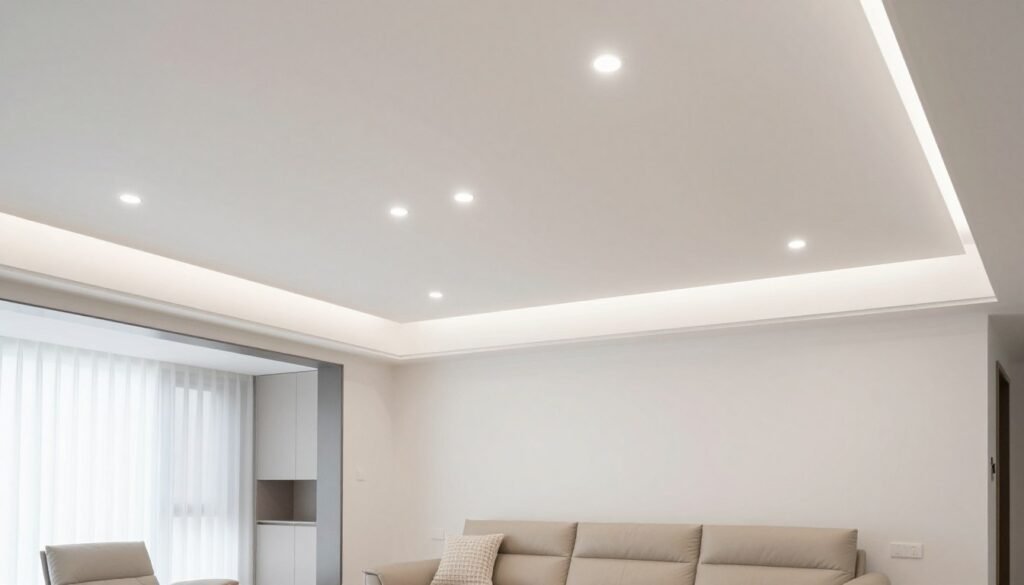 modern living room with recessed ceiling lights creating even illumination modern living room with recessed ceiling lights creating even illumination