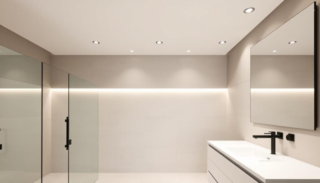 modern minimalist bathroom with sleek lighting fixtures modern minimalist bathroom with sleek lighting fixtures