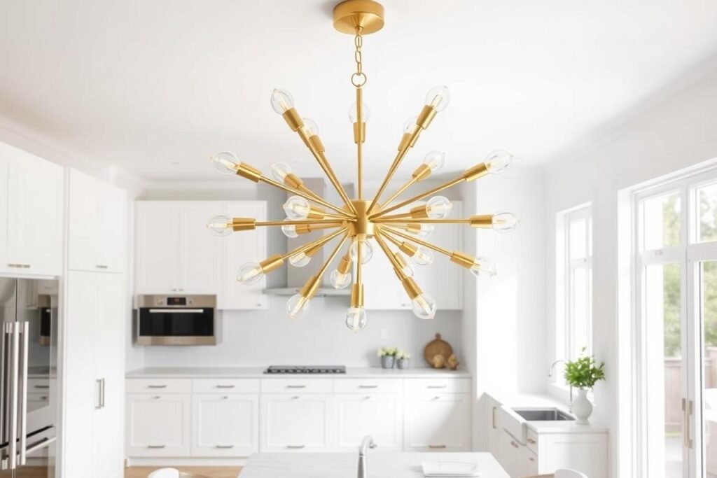 modern sputnik chandelier in contemporary kitchen