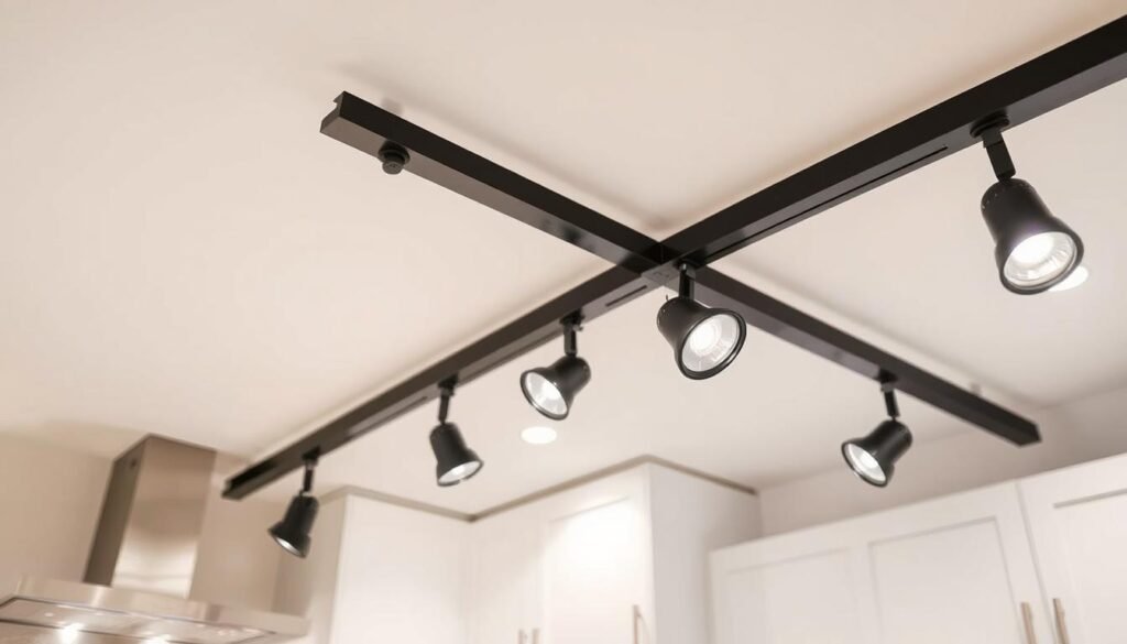 modern track lighting system in kitchen