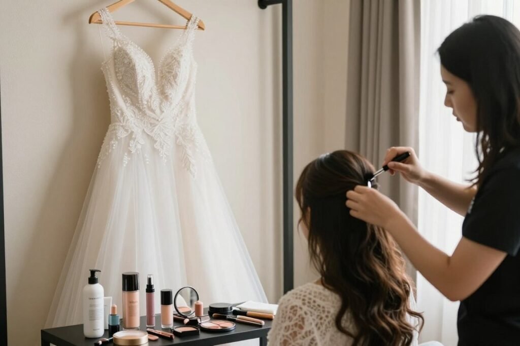 morning wedding preparation setup