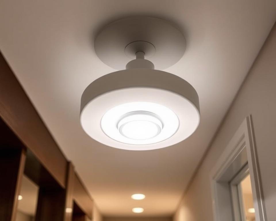 motion sensor light fixture installed in hallway ceiling