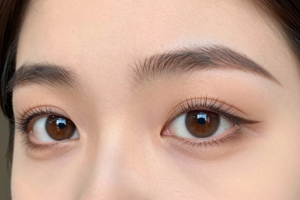 natural eye makeup detail on brown eyes showing minimal makeup