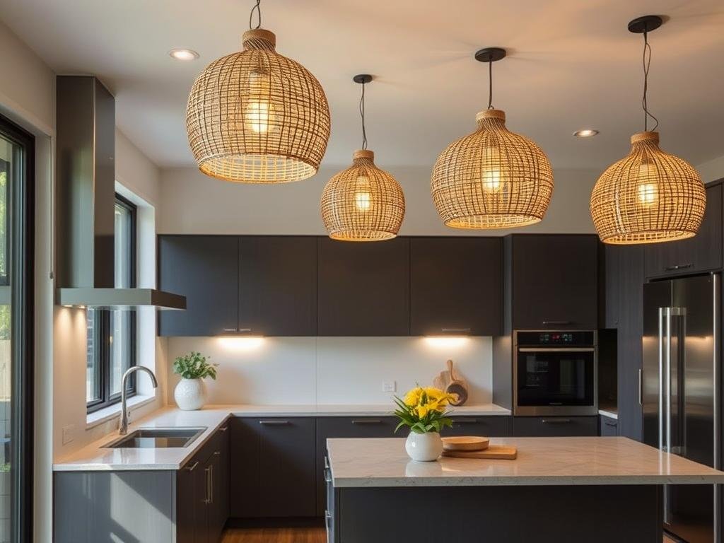 natural material pendant lights in kitchen