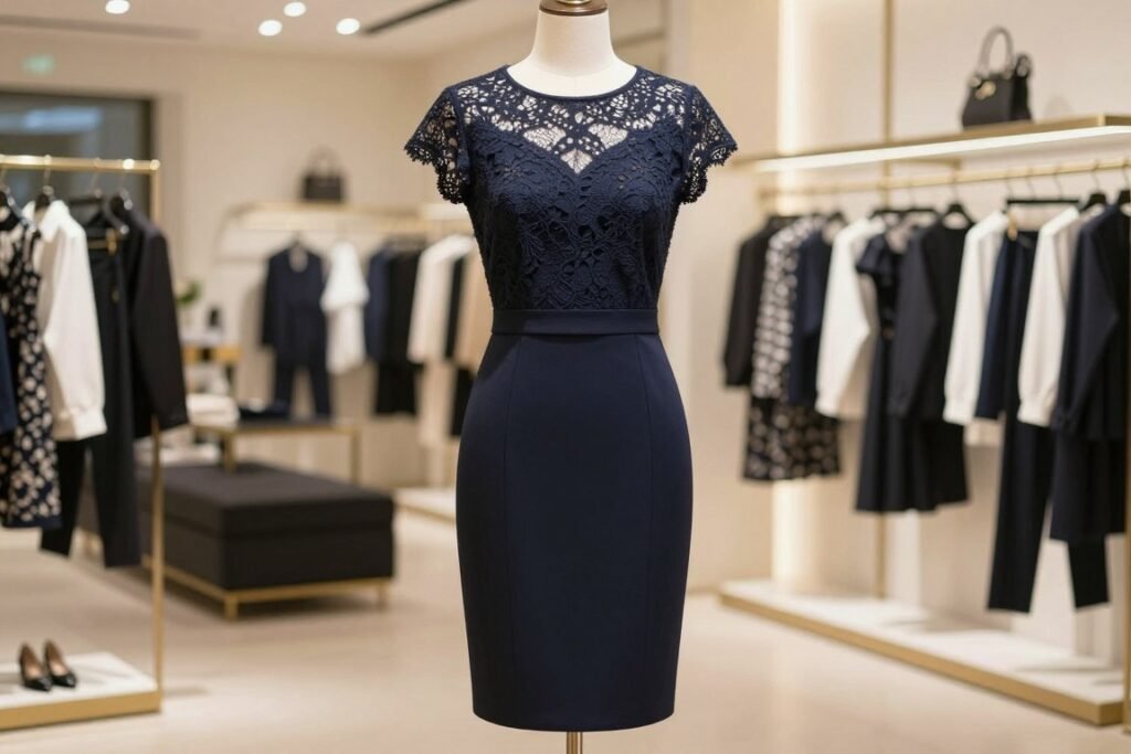 navy blue fall wedding guest dress