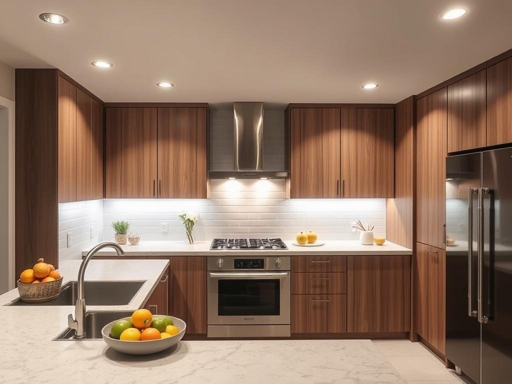 neutral white lighting in modern kitchen