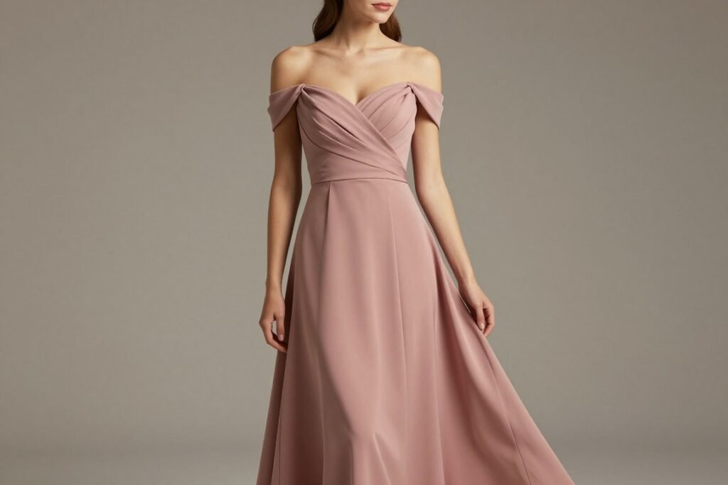 off-shoulder dress in dusty rose