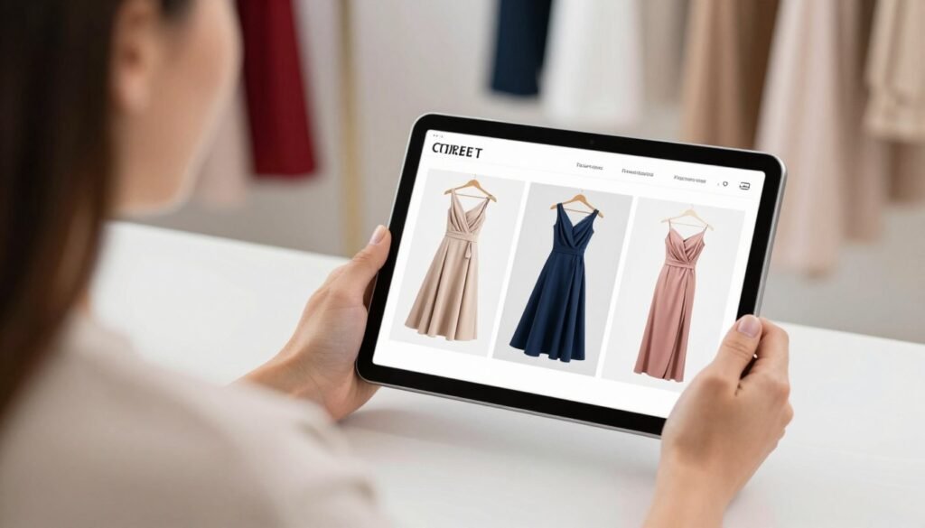 online shopping for formal dresses on tablet