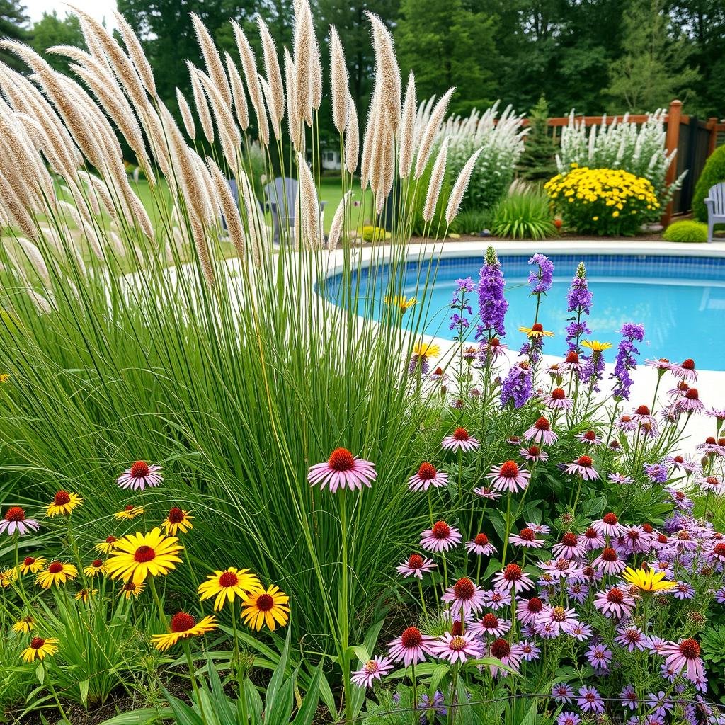 ornamental grasses and native plants around pool ornamental grasses and native plants around pool