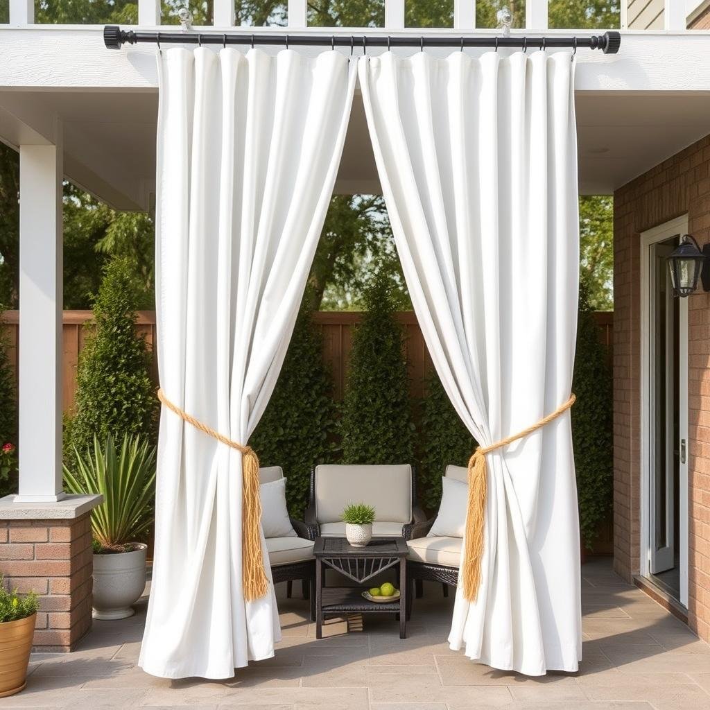 outdoor curtains hung on rod creating flexible privacy on patio