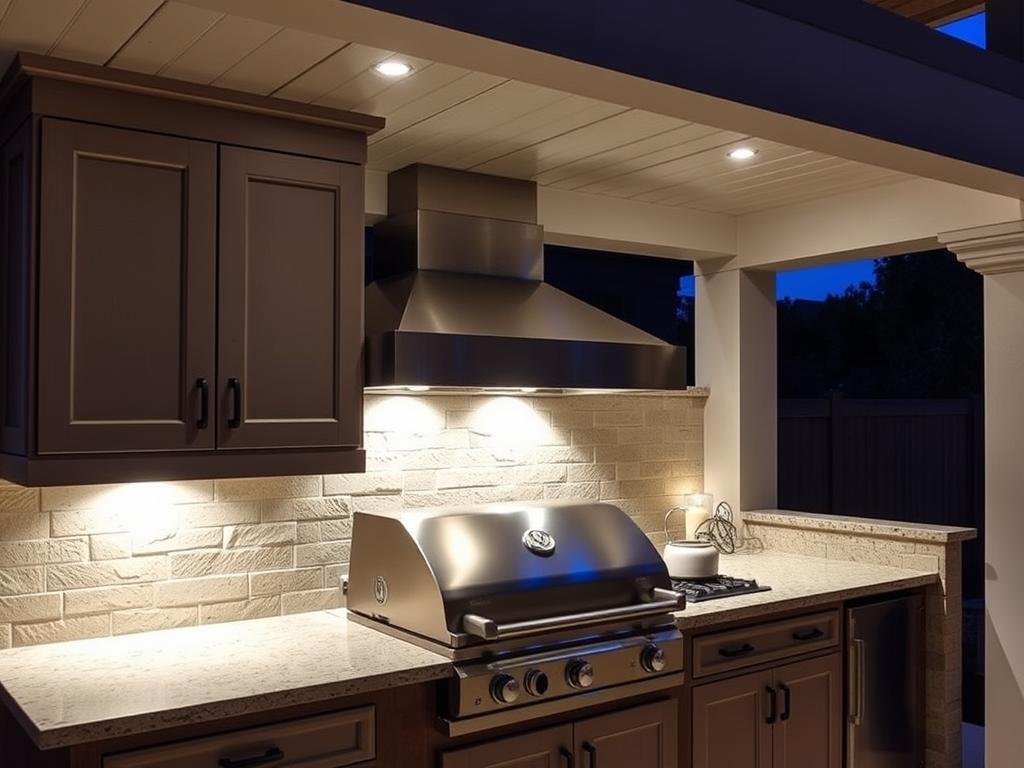 outdoor kitchen with under cabinet led lighting