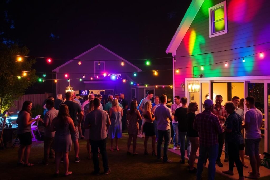 outdoor party lighting with colorful LED options
